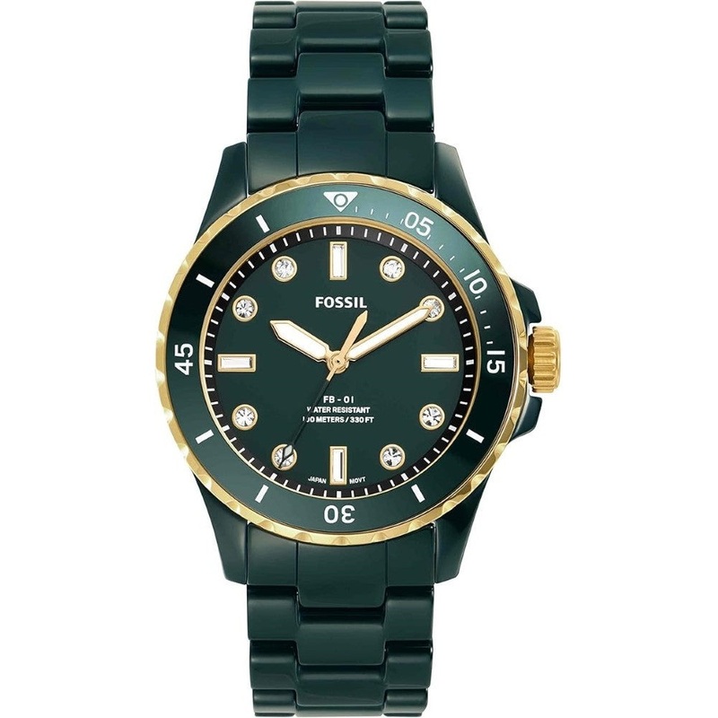 Fossil CE1124  Women’s Dive Inspired Sports Watch with Stainless Steel Ceramic or Silicone Band 36 Green Stainless Steel