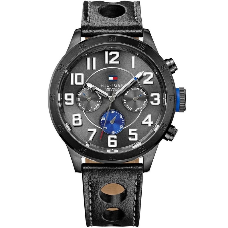 Tommy Hilfiger Multi-Function Grey Dial Black Leather Men’s Watch 1791051