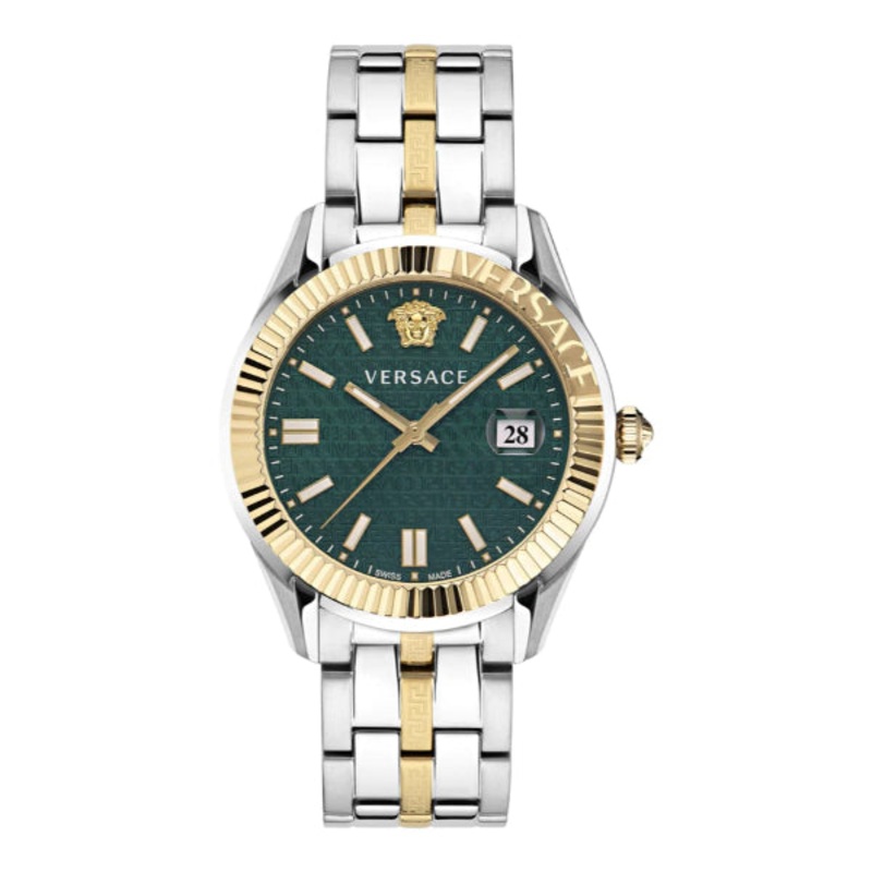 Versace Greca Time Two-tone Stainless Steel Green Dial Quartz Watch for Gents – VE3K00422