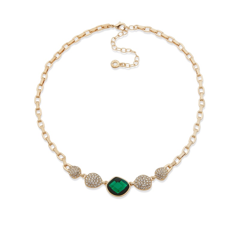 Anne Klein 01N00540 Bezel-Set Stone Frontal Necklace GOLD BRASS NECKLACE