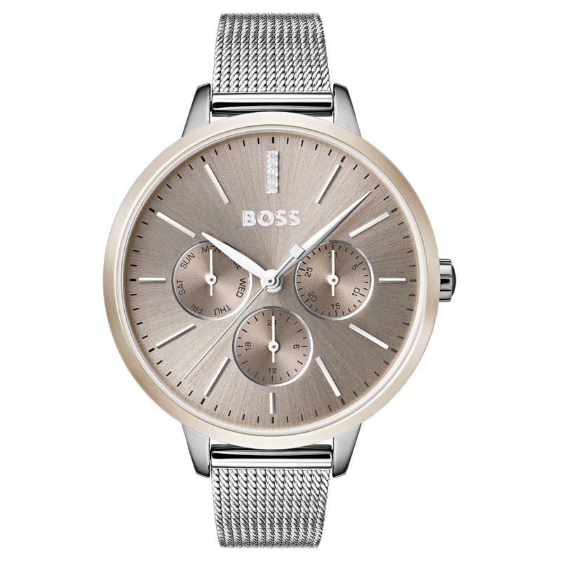 BOSS Black Symphony Day & Date Display Rose Gold Case Mesh Strap 1502423