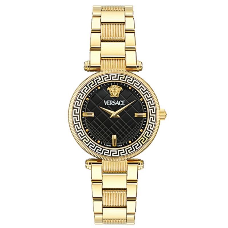 Versace Reve Gold Stainless Steel Black Dial Quartz Watch for Ladies – VE8B00624