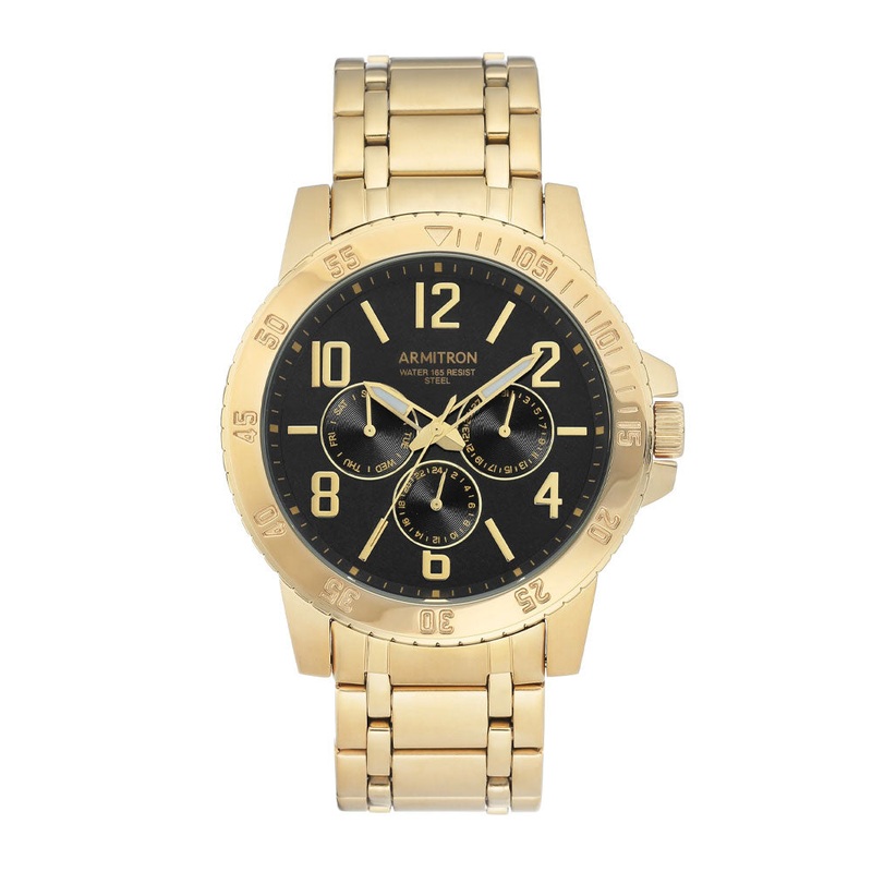 Armitron 20/5214BKGP Multi-Function Dial Gold-Tone Men’s Bracelet Watch 42 Black Stainless Steel