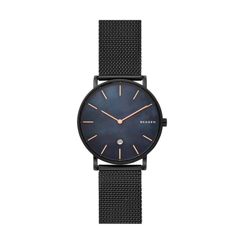 SKAGEN SKW6472 Hagen Slim Mother of Pearl Midnight Steel Men’s Mesh Watch 40 Blue Stainless Steel
