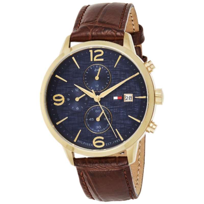 Tommy Hilfiger Liam Brown Leather Strap Blue Dial Chronograph Quartz Watch for Gents – 1710359