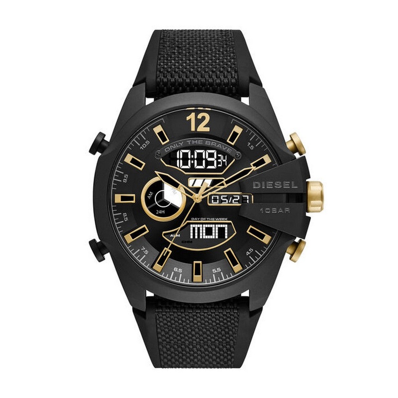 DIESEL DZ4552 Mega Chief Analogue Digital Black Nylon and Silicone Men’s Watch 51 Black Stainless Steel