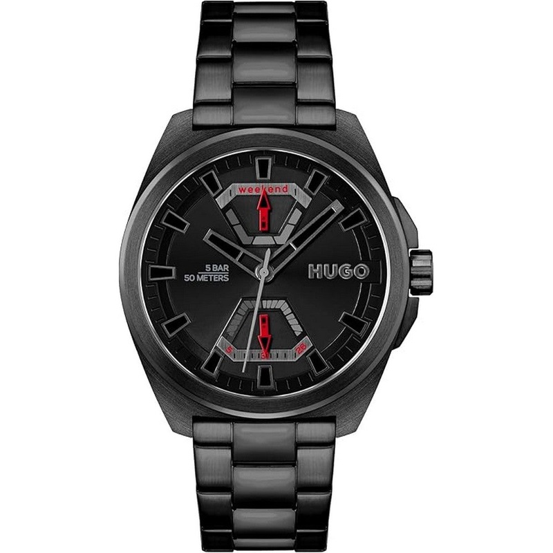 HUGO BOSS Analogue Multifunction Quartz Watch for Men with Black Stainless Steel Bracelet 44 Black Stainless Steel