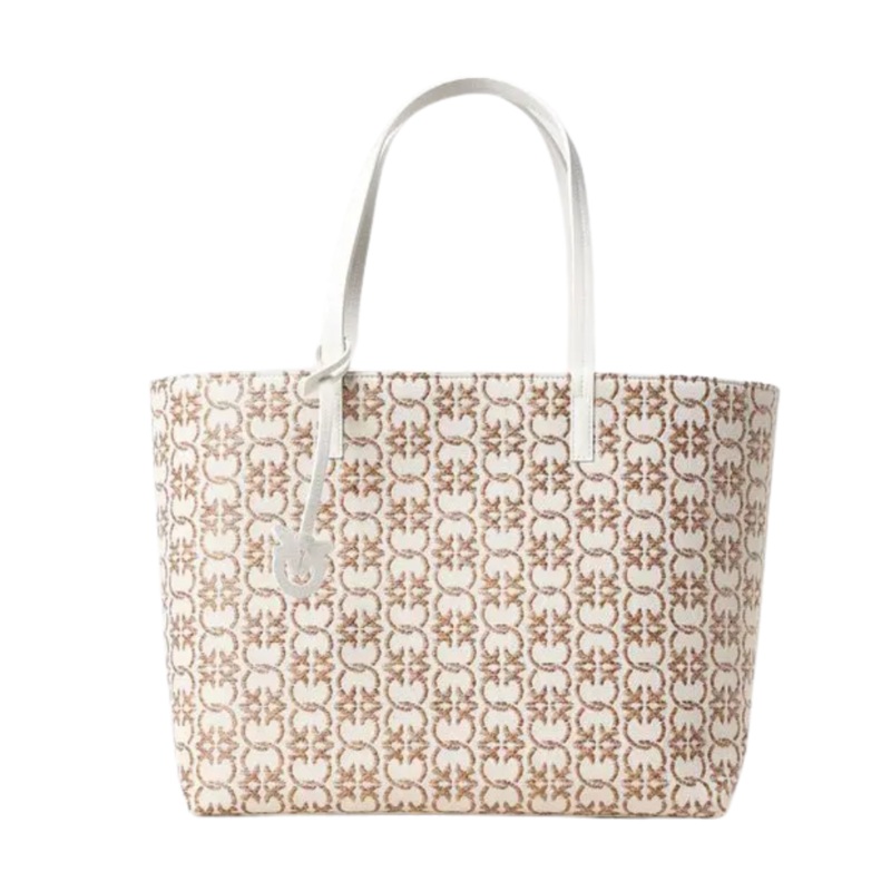 PINKO Carrie Shopper Big Logo Tote Bag  Beige