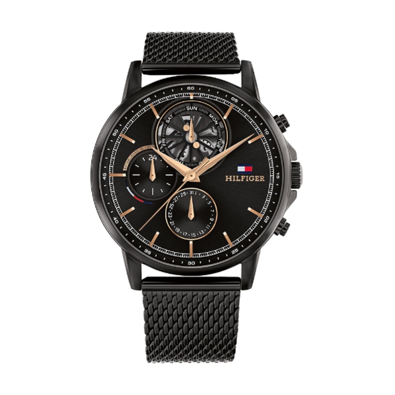 Tommy Hilfiger Stewart Black Mesh Bracelet Black Dial Chronograph Quartz Watch for Gents – 1710610