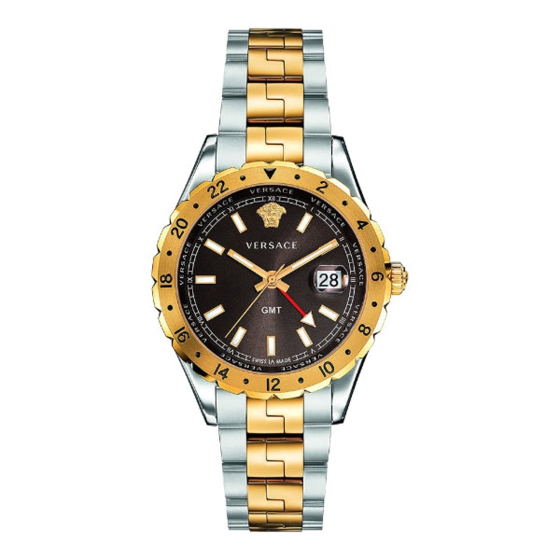 Versace Hellenyium GMT Two-Tone Stainless Steel Brown Dial Quartz Watch for Gents – V11040015