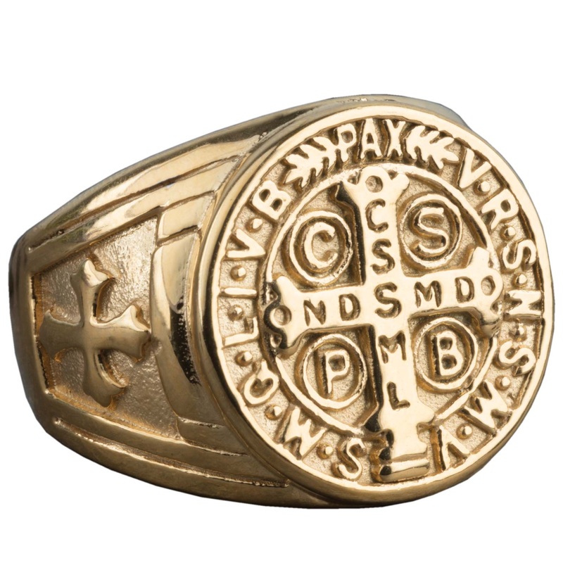 St Benedict Men’s Gold Plated Ring 14