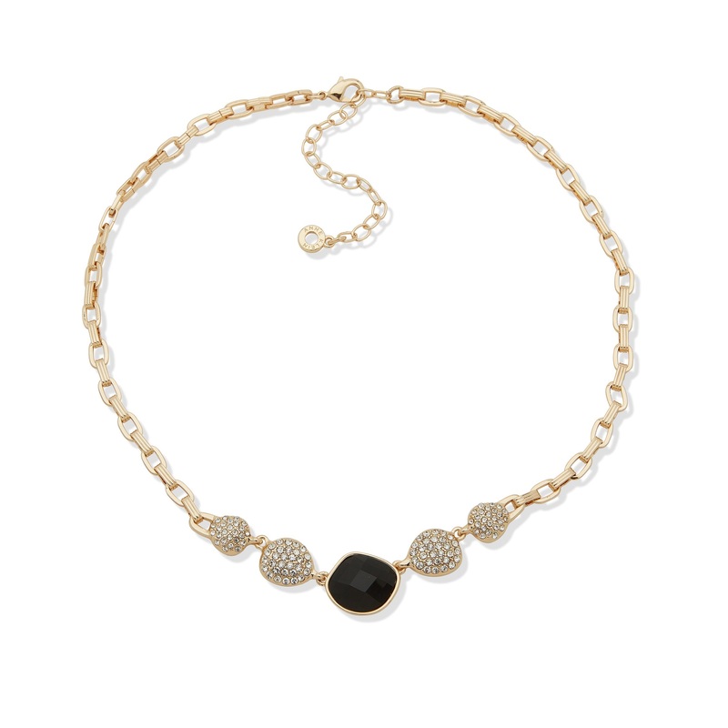 Anne Klein 01N00541 Bezel-Set Stone Frontal Necklace GOLD BRASS NECKLACE