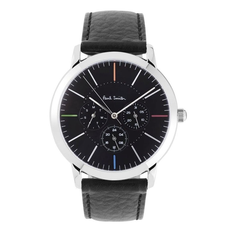 PAUL SMITH P10110 Multi functional Black Leather Men’s watch 42 Black Stainless Steel