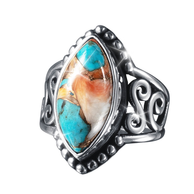 Pacific Turquoise & Spiny Oyster Ladies Ring 5