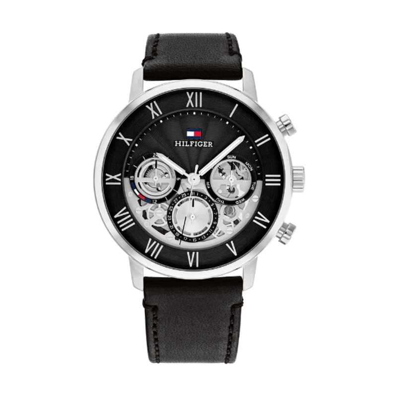 Tommy Hilfiger Legend Black Leather Strap Black Dial Chronograph Quartz Watch for Gents – 1710565