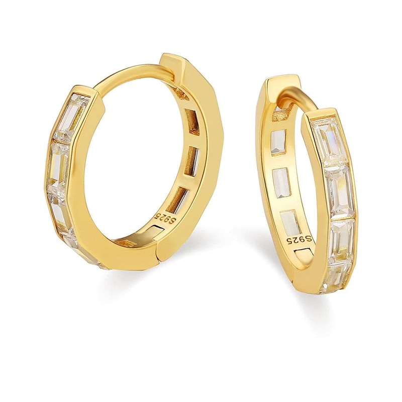 Big Daddy Rectangular Diamond Gold Hoop Earrings