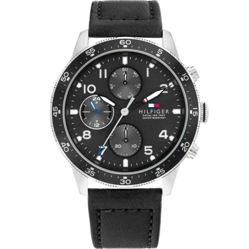 Tommy Hilfiger Jimmy Black Leather Strap Black Dial Chronograph Quartz Watch for Gents – 1791947