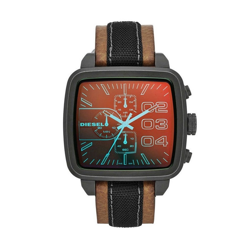 DIESEL DZ4303 Square Double Down Chronograph Men’s Watch 50 Black Stainless Steel