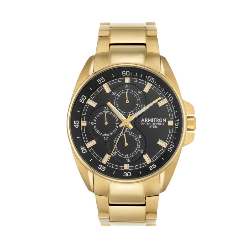 Armitron 20/5224BKGP Analogue Quartz Multifunction Gold Men’s Watch 47 Black Stainless Steel