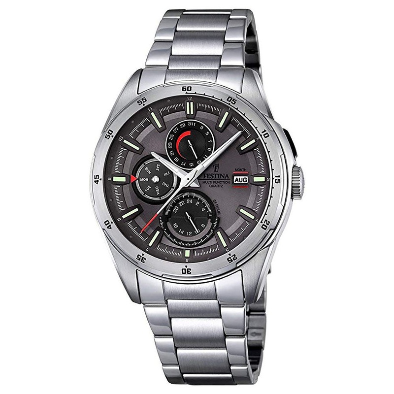 FESTINA F16876/3 Sports Multi-Function Analogue Quartz Stainless Steel Men’s Watch 43 Grey Stainless Steel