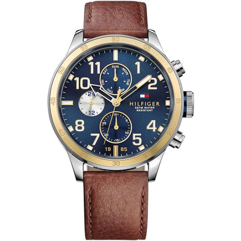 Tommy Hilfiger Trent Brown Leather Strap Blue Dial Chronograph Quartz Watch for Gents – 1791137