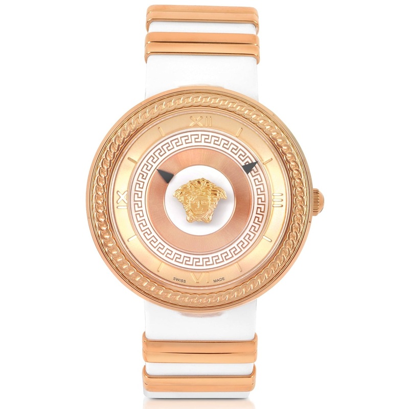 Versace V Metal Icon Gold Dial White & Gold Strap Watch for Women – VLC040014