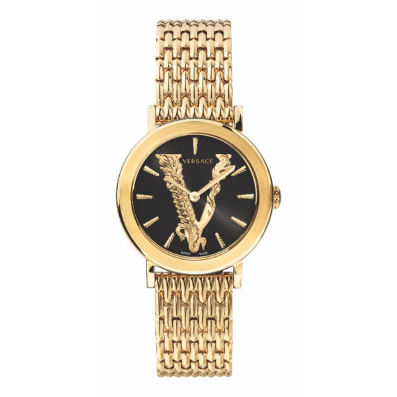 Versace Gold Stainless Steel Black Dial Quartz Watch for Ladies – VEHC00619