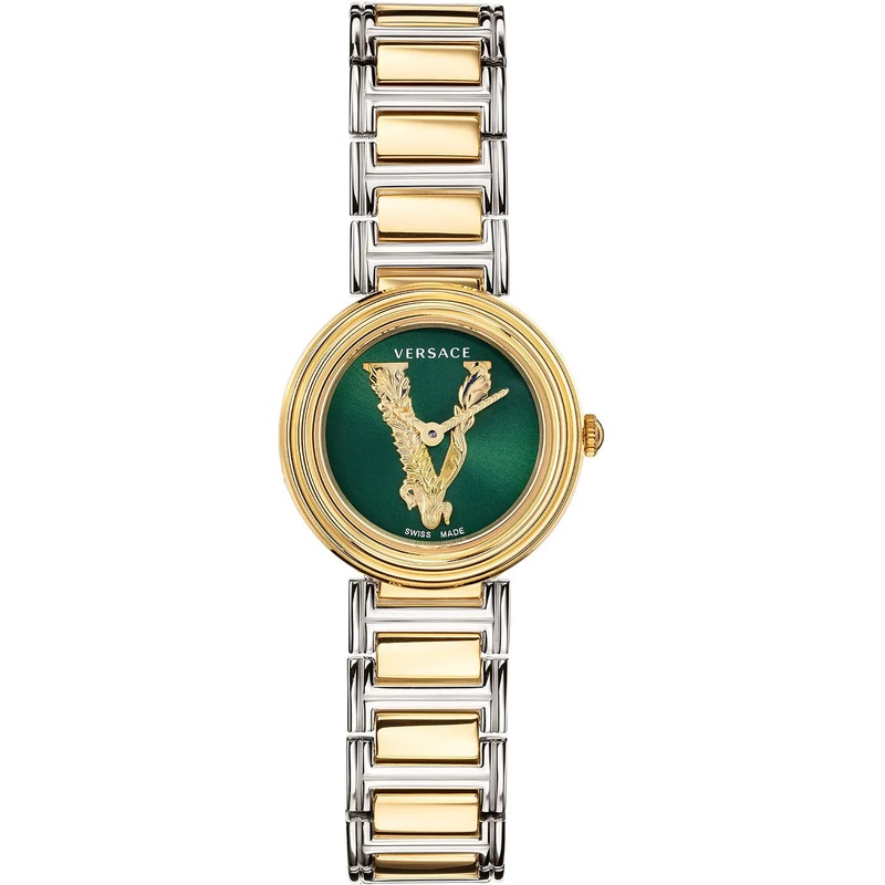 Versace Ladies Watch V-Virtus Small Green Two-Tone Bracelet VET300821