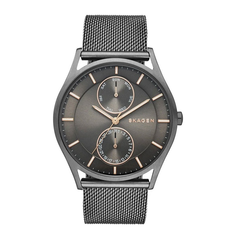 SKAGEN SKW6180 Holst Chronograph Charcoal Steel Multifunctional Men’s Mesh Watch 40 Black Stainless Steel