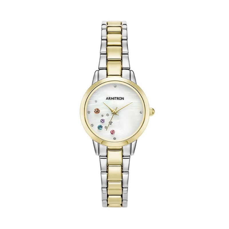 Armitron 75/5747MPTT Vevey Genuine Crystal Accented two-tone Women’s Bracelet Watch 28 White Stainless Steel