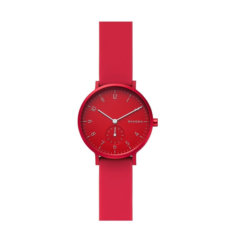 SKAGEN SKW2765 Aaren Red Silicone Quartz Minimalist Unisex Watch 36 Red Stainless Steel