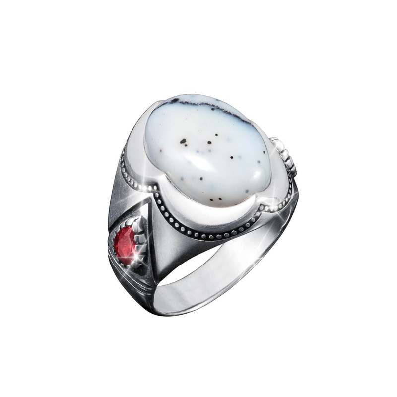 Bianco Dendritic Opal Men’s Ring 9