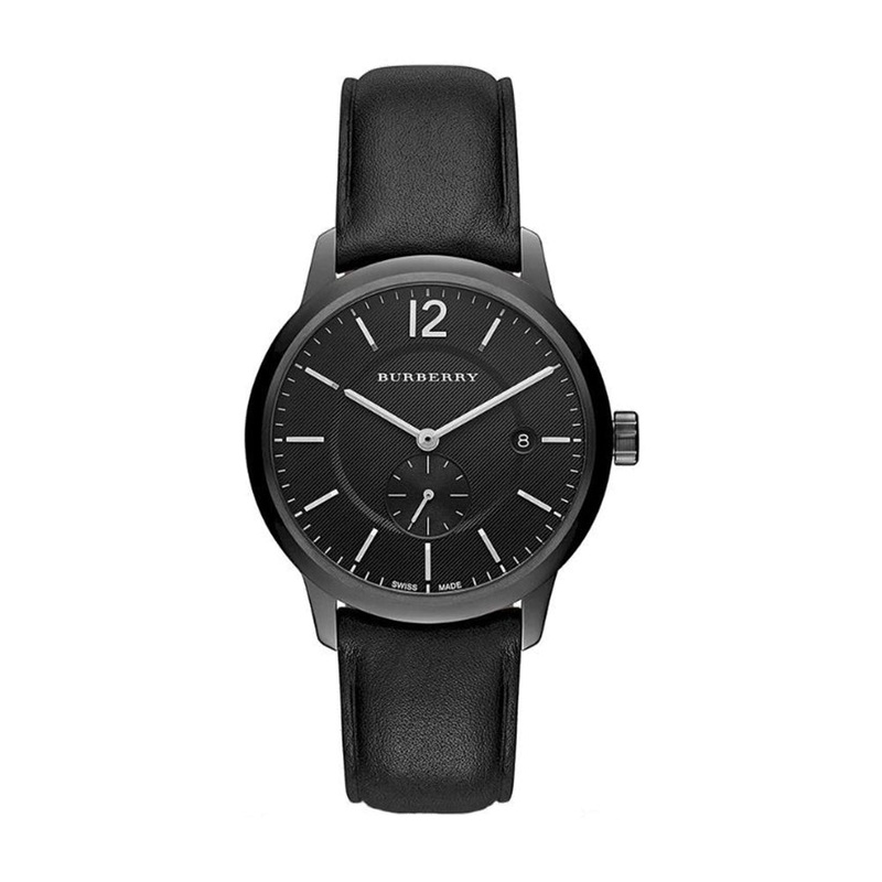 Burberry BU10003 Black Dial Black Leather Strap Quartz Men’s Watch 40 Black Stainless Steel