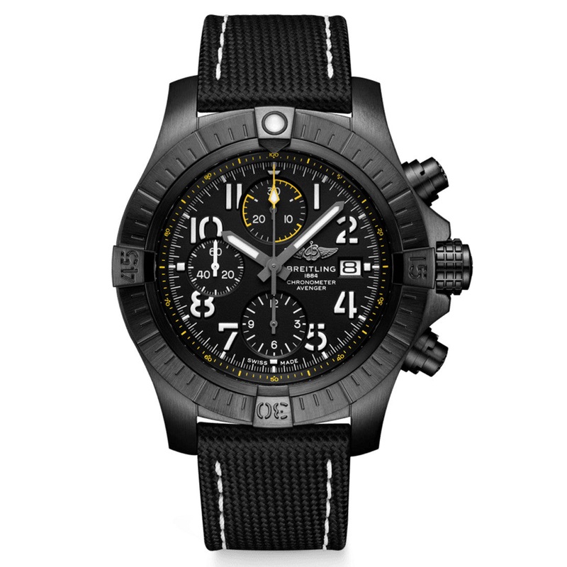 Avenger Chronograph 45mm Night Mission Black Dial Black Nylon Strap Watch for Men – V13317101B1X1