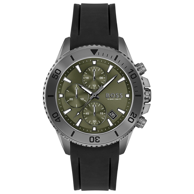 HUGO BOSS ADMIRAL OLIVE GREEN DIAL BLACK SILICON WATCH HB1513967