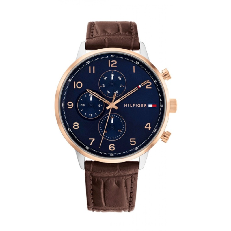 Tommy Hilfiger Leonard Brown Leather Strap Blue Dial Chronograph Quartz Watch for Gents – 1791987