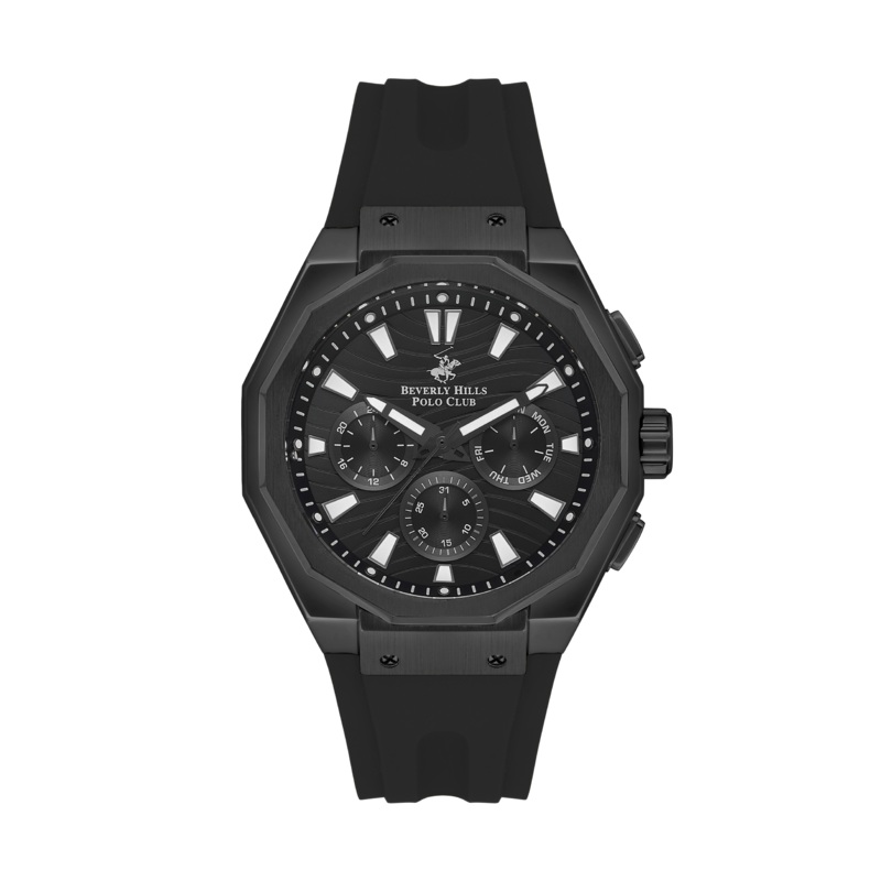 BEVERLY HILLS POLO CLUB Mens Black Chronograph Silicone Watch  BP3557X.651