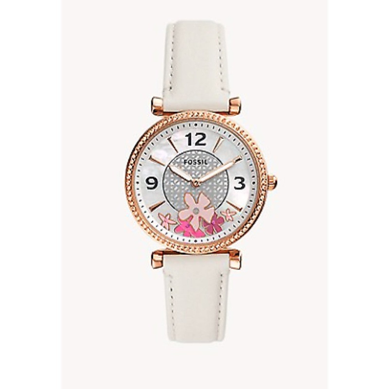 Fossil  ES5187 Women’s Carlie Quartz Stainless Steel Leather Gold  White ES5187 35 White Stainless Steel
