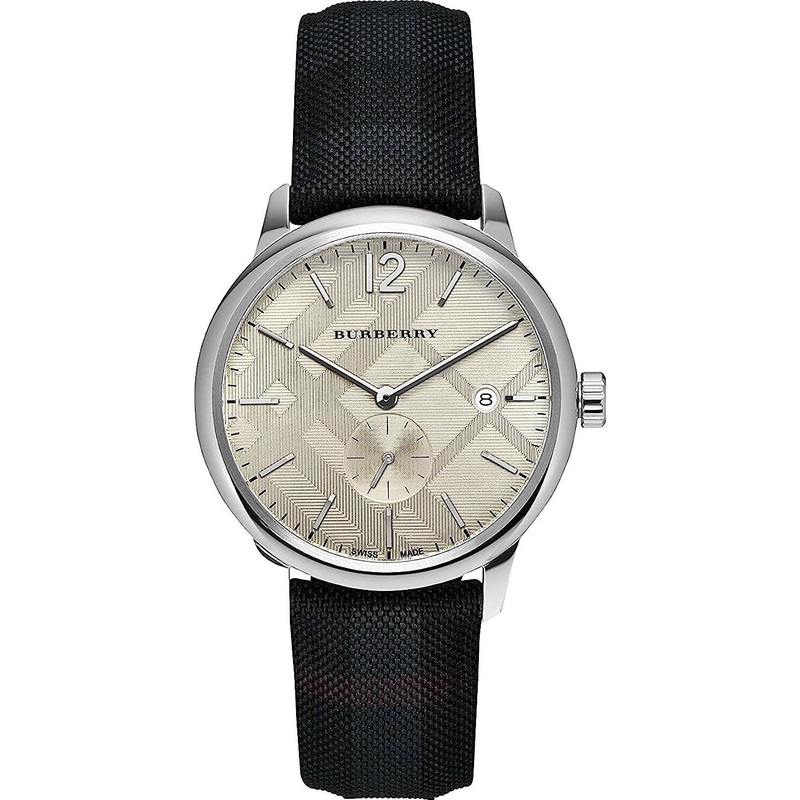 Burberry Check Stamped Leather Strap Men’s Watch BU10008