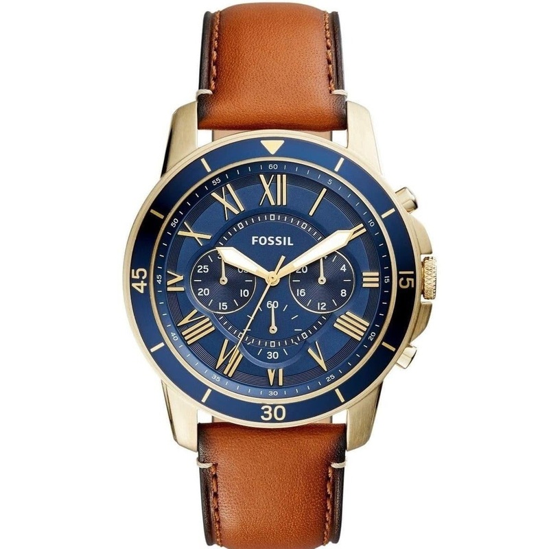 Fossil Grant Sport Chronograph Blue Dial Brown Leather Strap Watch for Men – FS5268